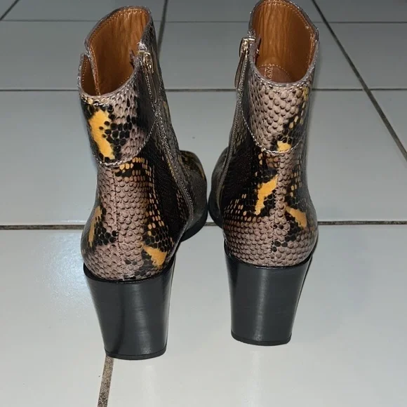 Franco Sarto Snakeskin Block Heel Square Toe Generous Bootie. - Picture 9 of 14